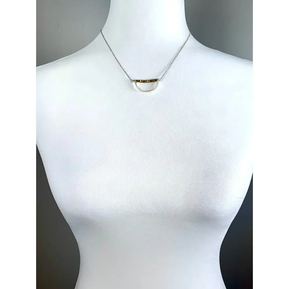 Julio Designs Silver Gold Beaded Suspended Arc Pendant Necklace EUC
